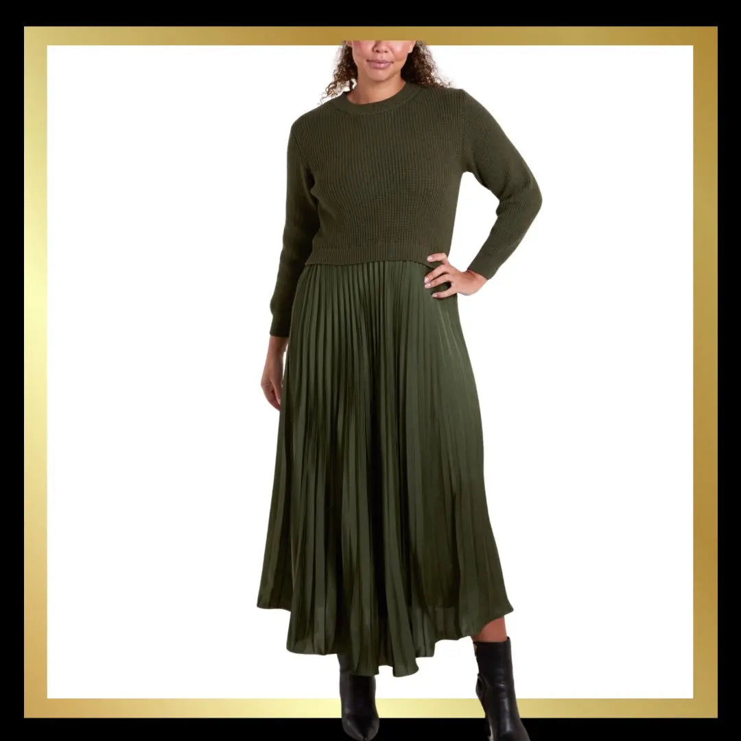 Jumper Dress with Satin Pleated Skir The Style Closet