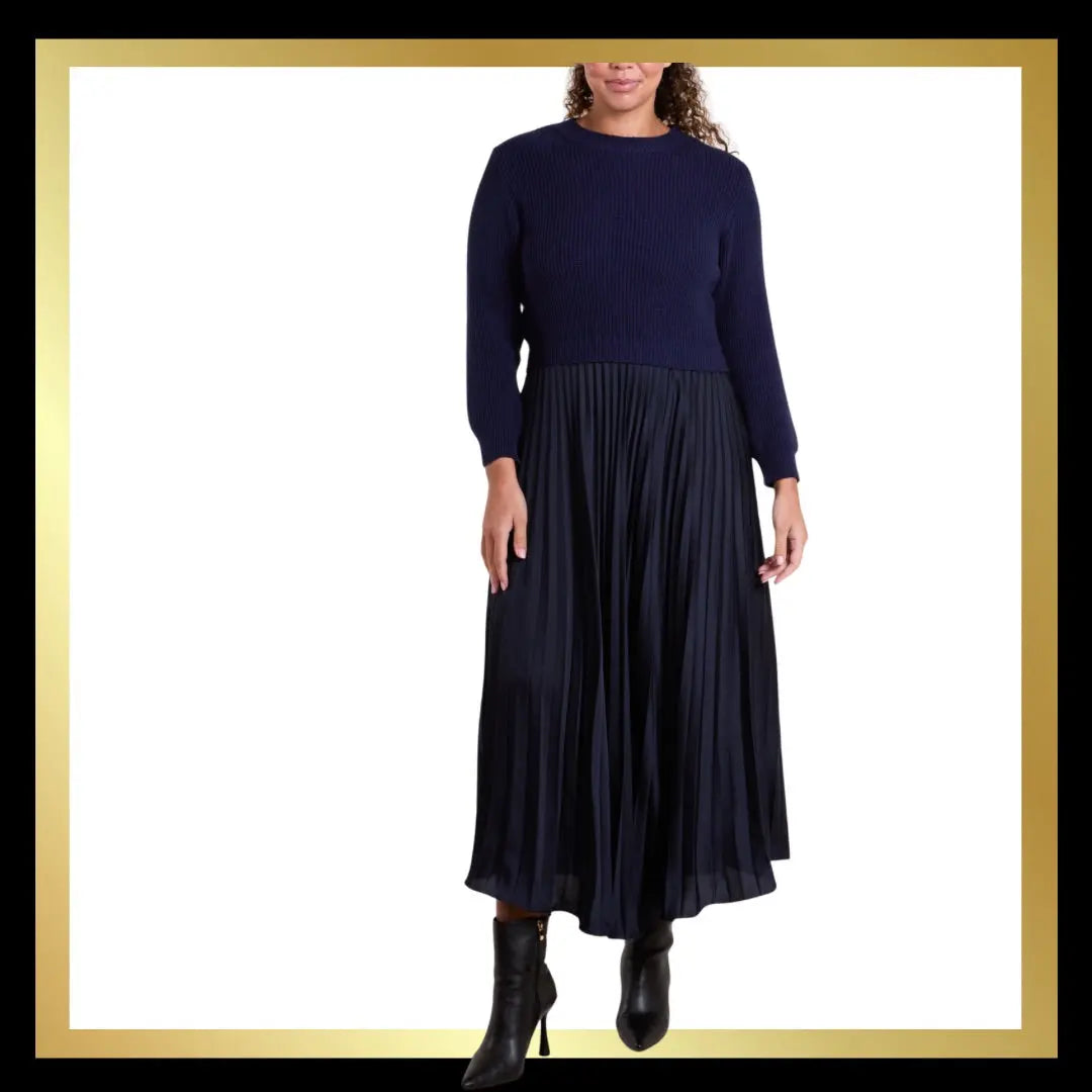 Jumper Dress with Satin Pleated Skir The Style Closet