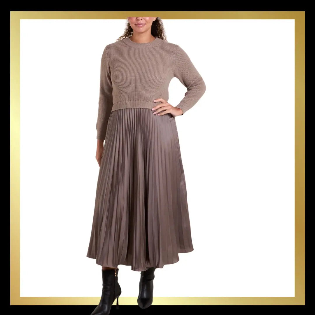 Jumper Dress with Satin Pleated Skir The Style Closet