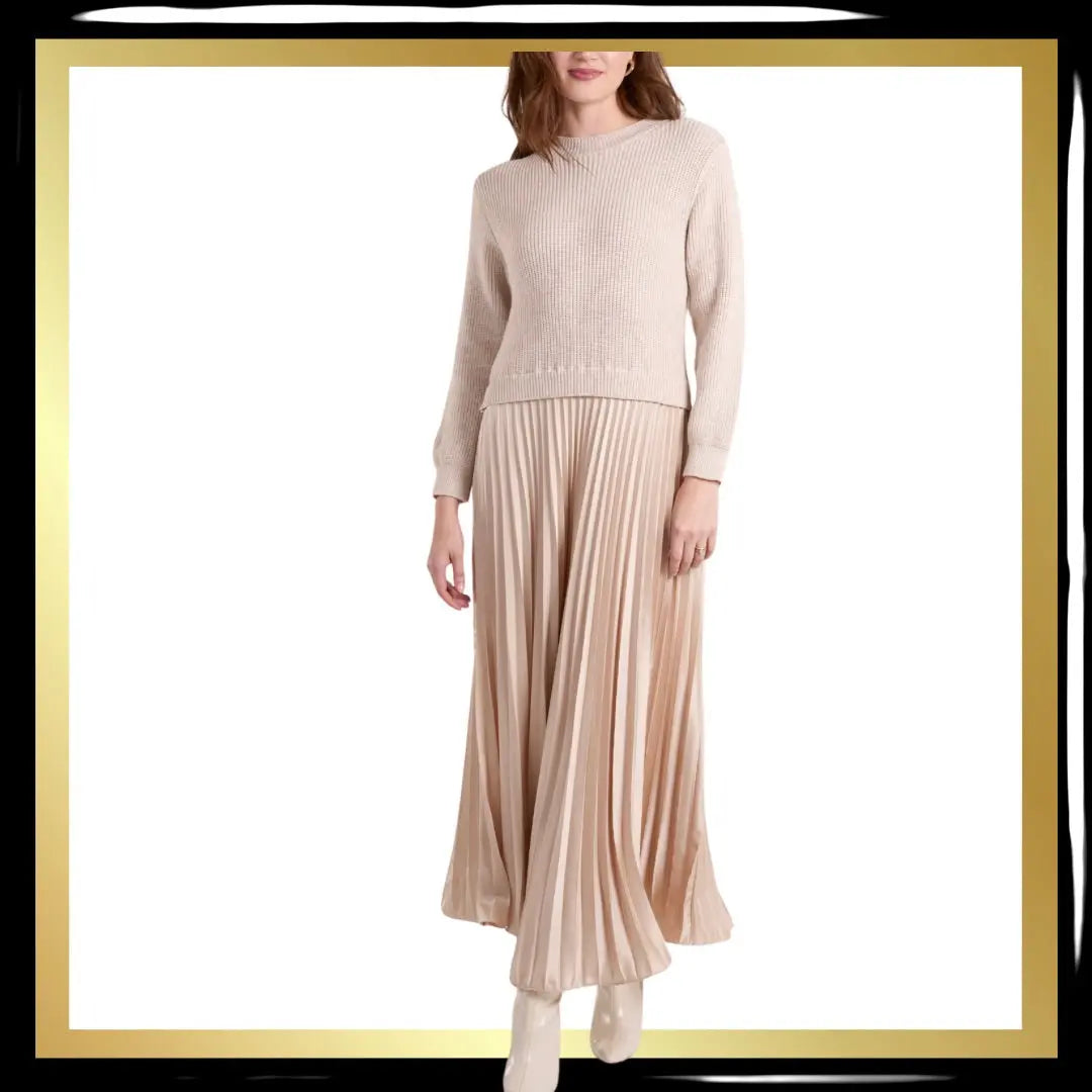 Jumper Dress with Satin Pleated Skir The Style Closet