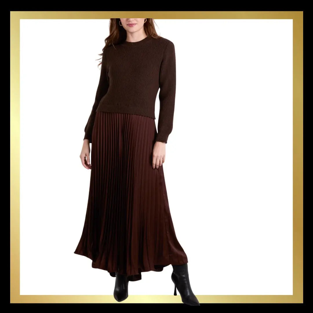 Jumper Dress with Satin Pleated Skir The Style Closet