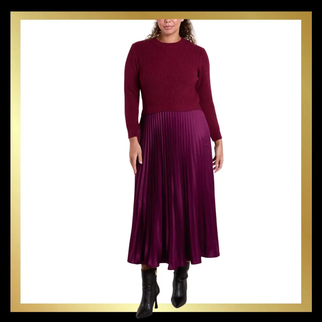Jumper Dress with Satin Pleated Skir The Style Closet