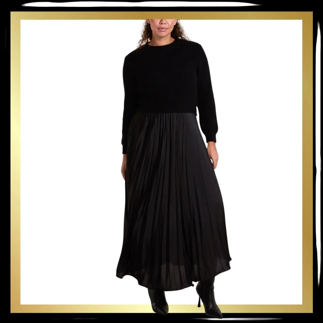 Jumper Dress with Satin Pleated Skir The Style Closet