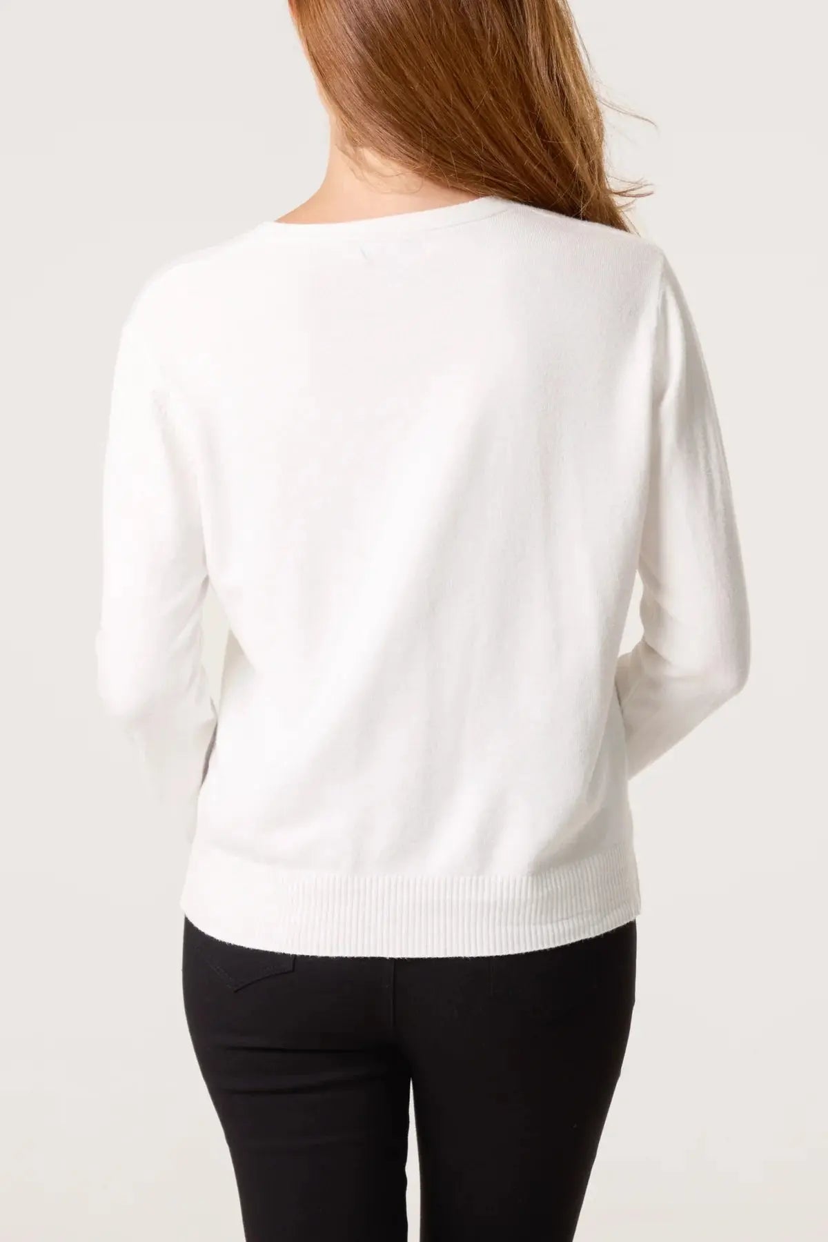 V-NECK JEWELLED BUTTON KNIT CARDIGAN The Style Closet