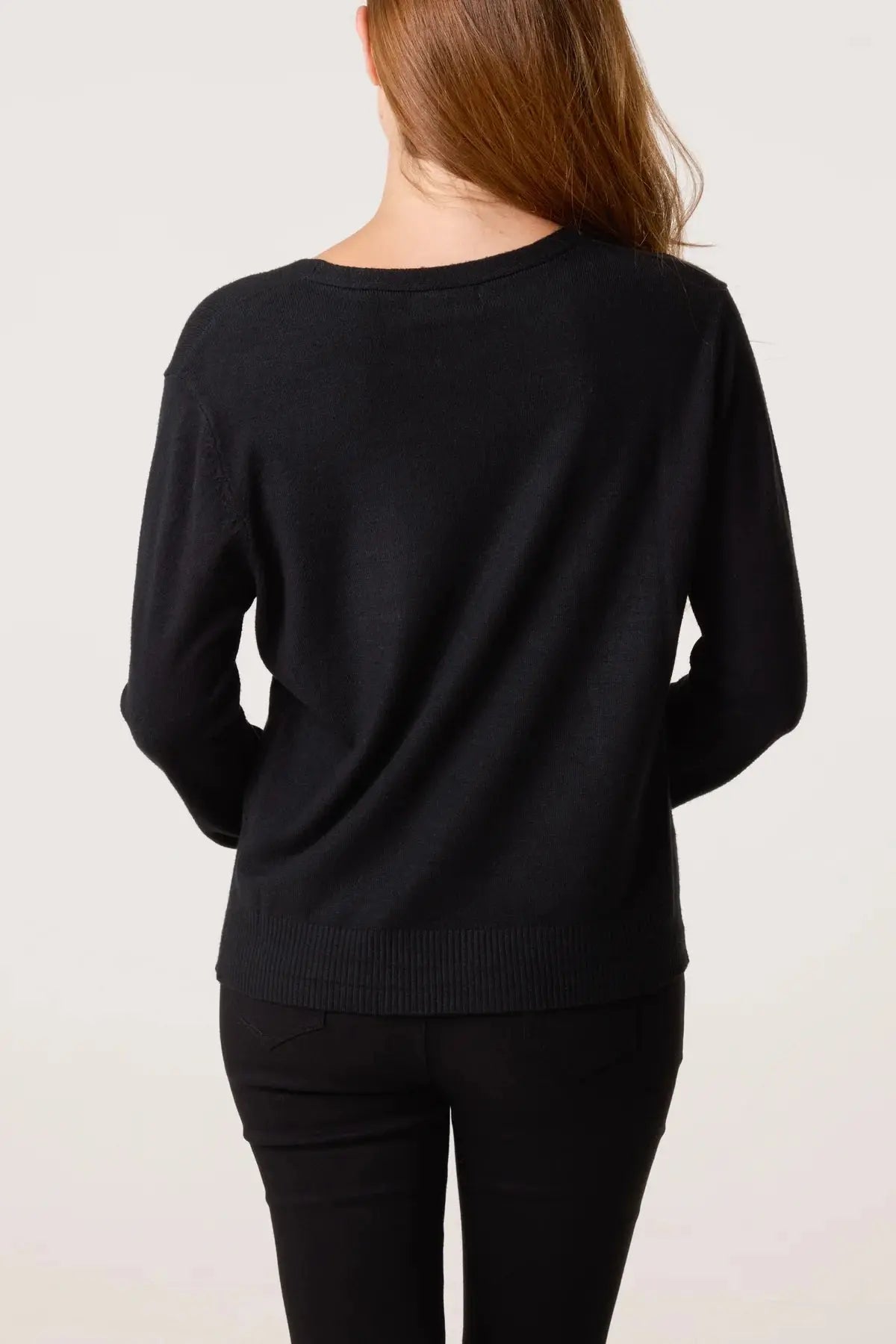 V-NECK JEWELLED BUTTON KNIT CARDIGAN The Style Closet