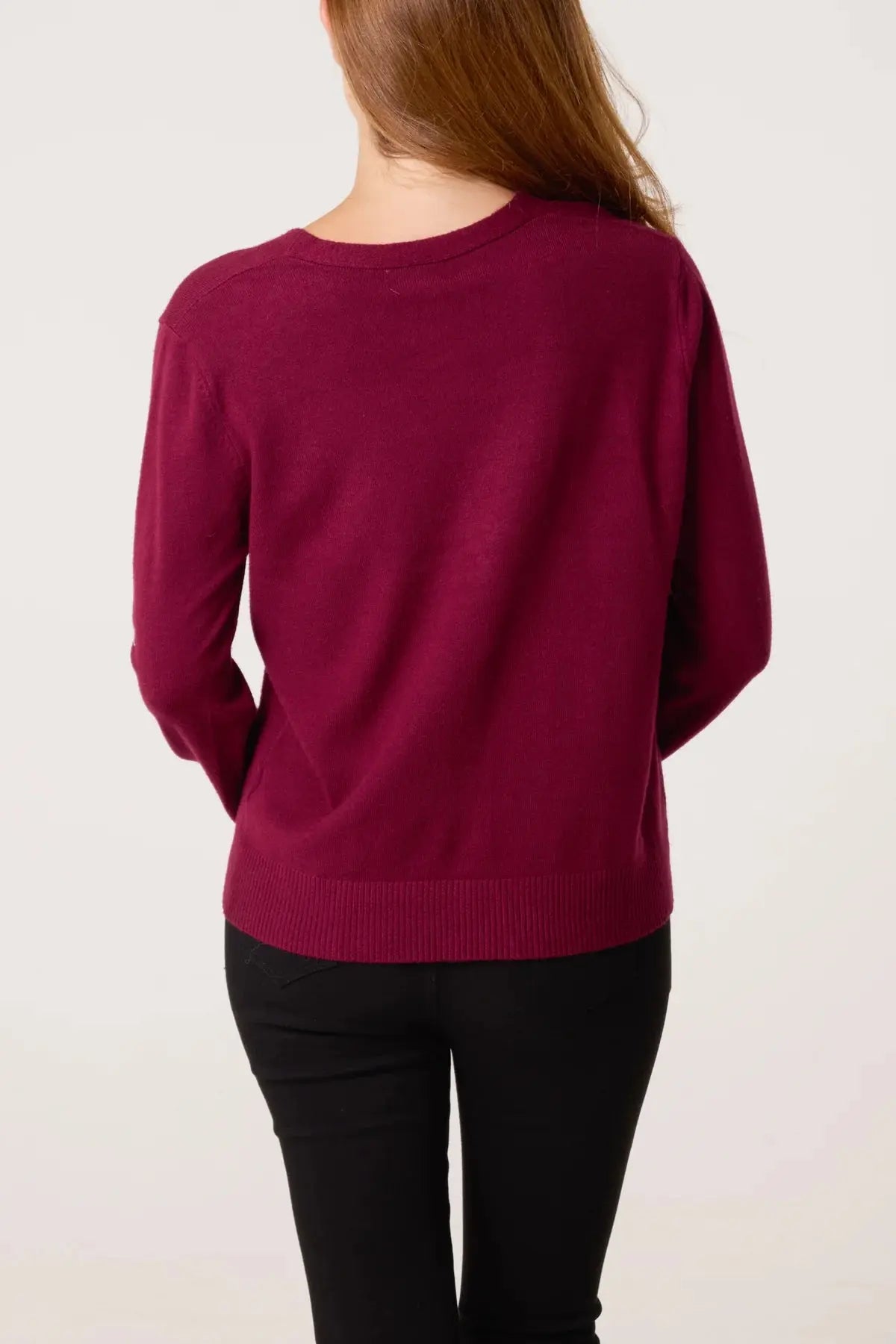 V-NECK JEWELLED BUTTON KNIT CARDIGAN The Style Closet