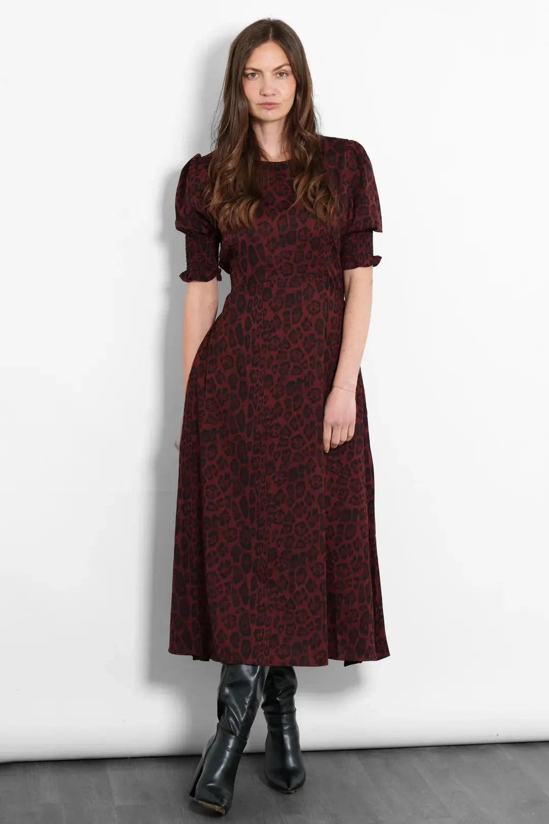 Hazel Tea Dress In Chocolate or Berry Animal Print The Style Closet