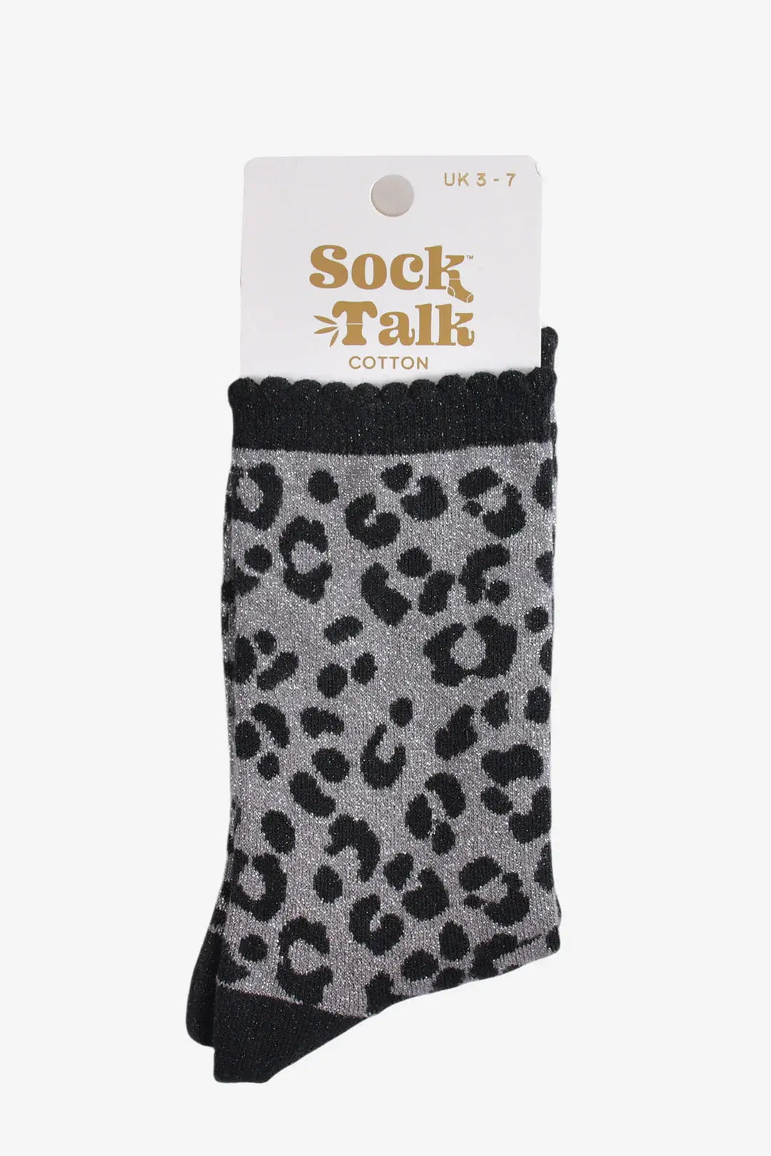 Women's Glitter Socks- Silver/Black, Leopard The Style Closet