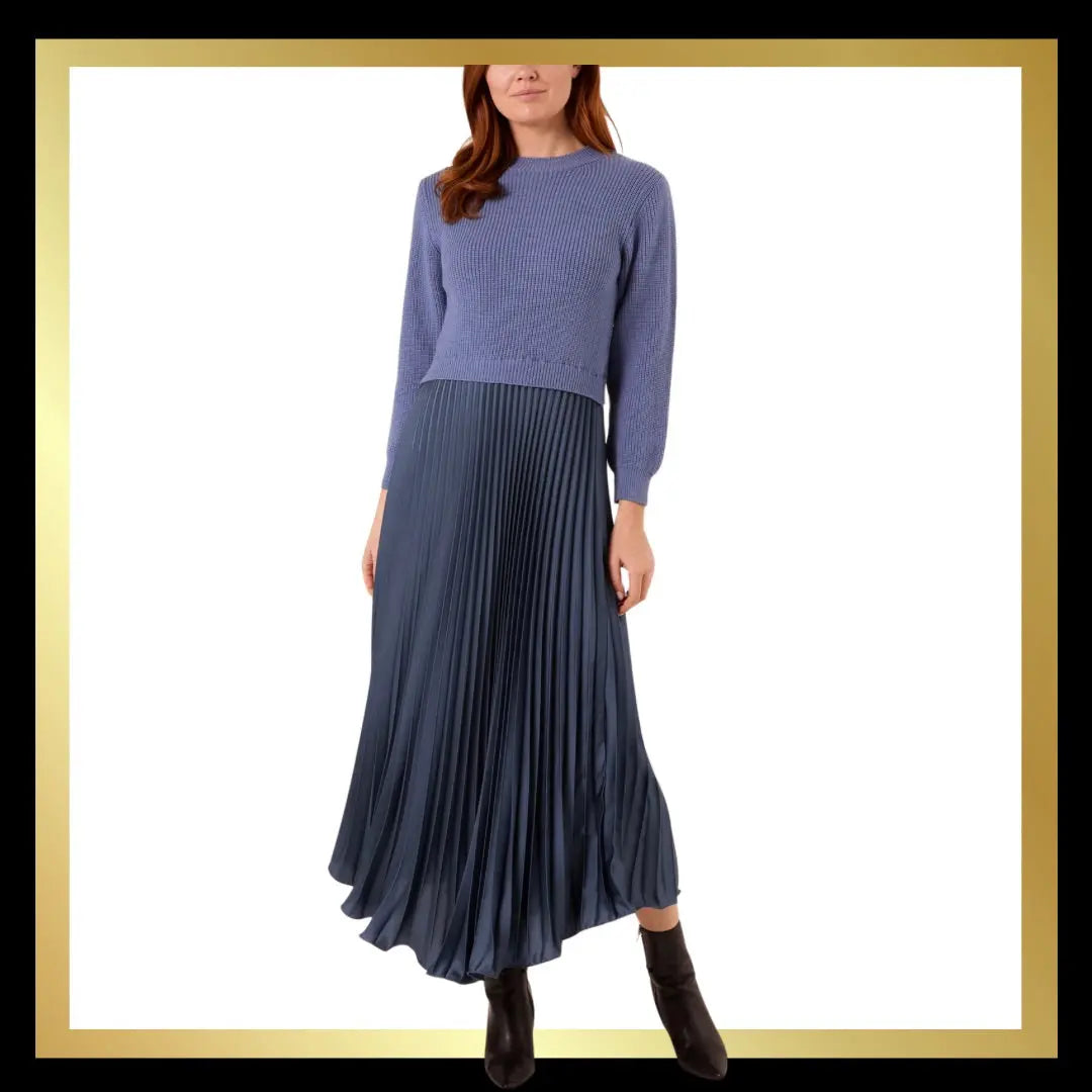 Jumper Dress with Satin Pleated Skir The Style Closet