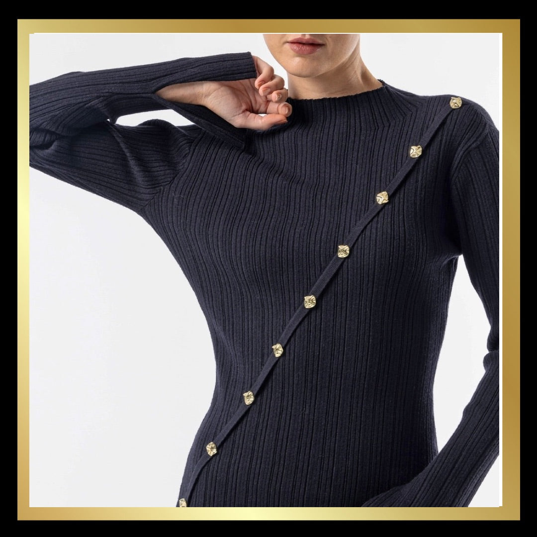 Black Jumpers with Asymmetric Gold Button detail