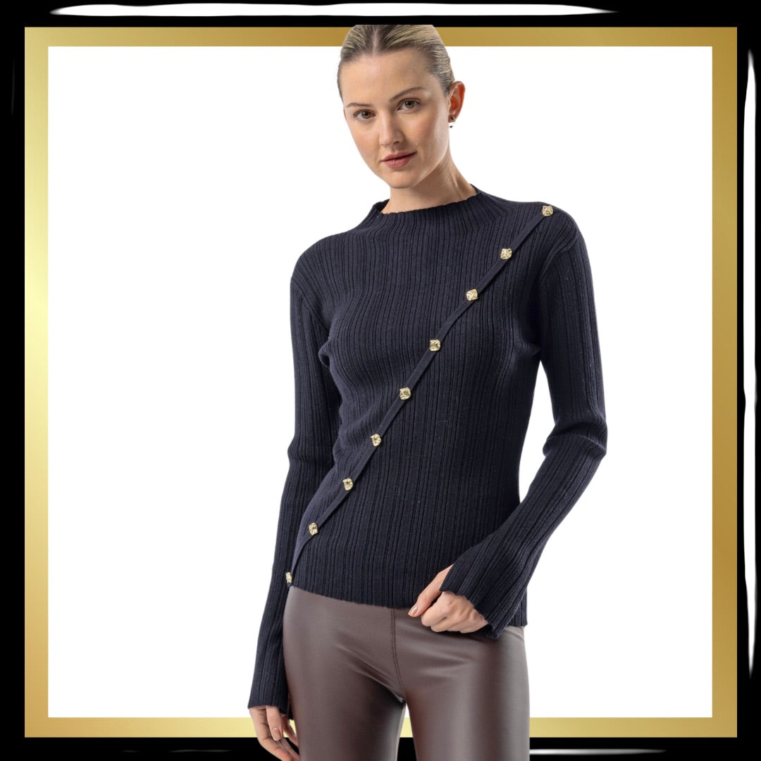 Black Jumpers with Asymmetric Gold Button detail