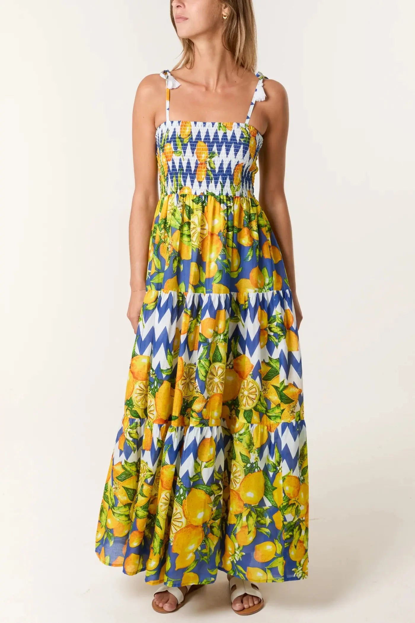 Lemon & Zig Zag Cotton Sun Dress The Style Closet