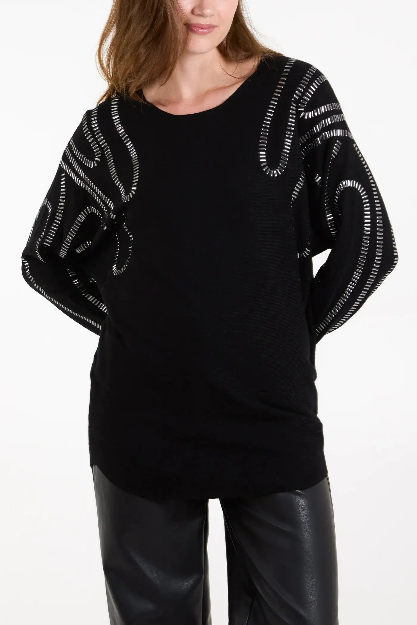 EMBELLISHED SHOULDER SWIRL JUMPER The Style Closet