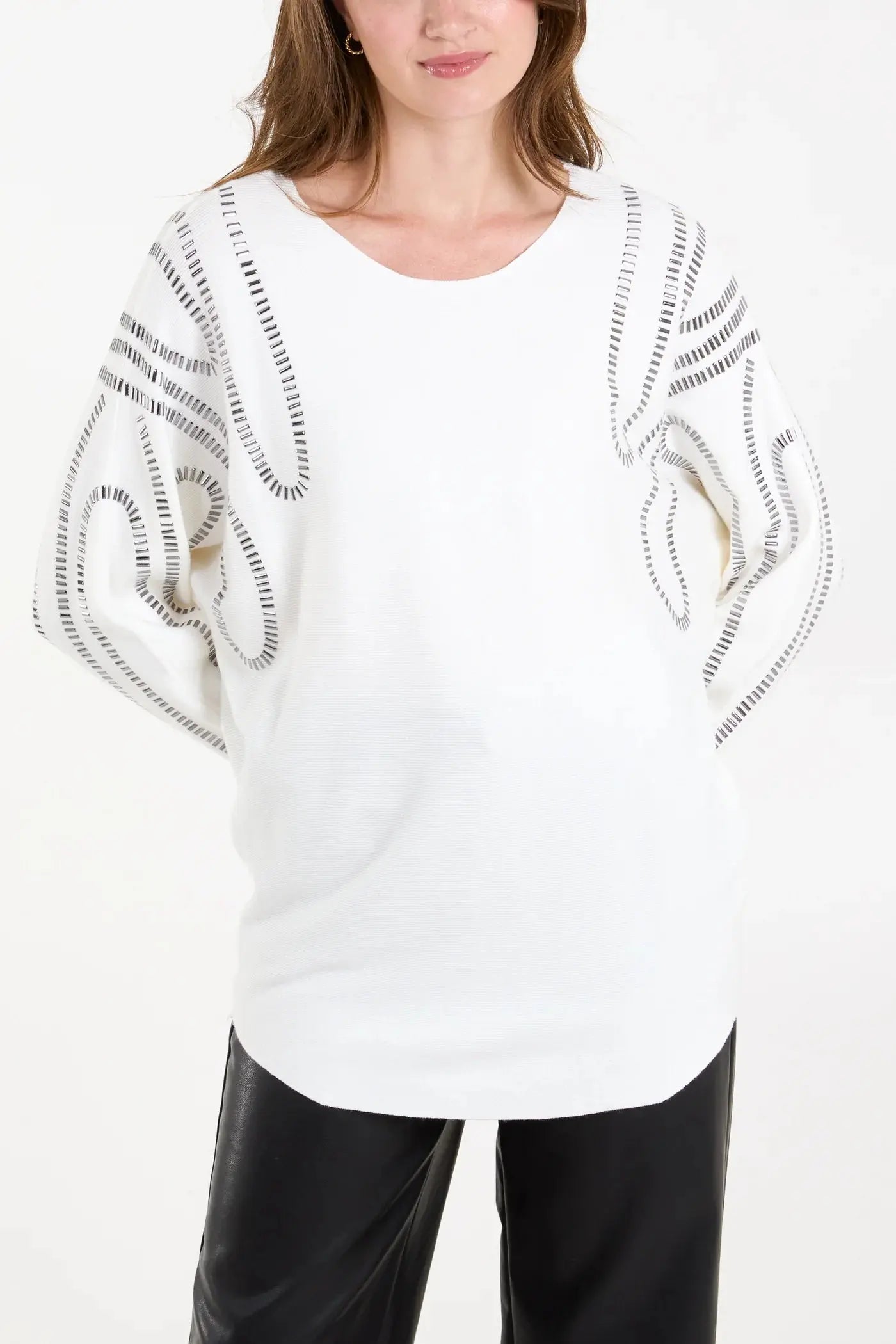 EMBELLISHED SHOULDER SWIRL JUMPER The Style Closet