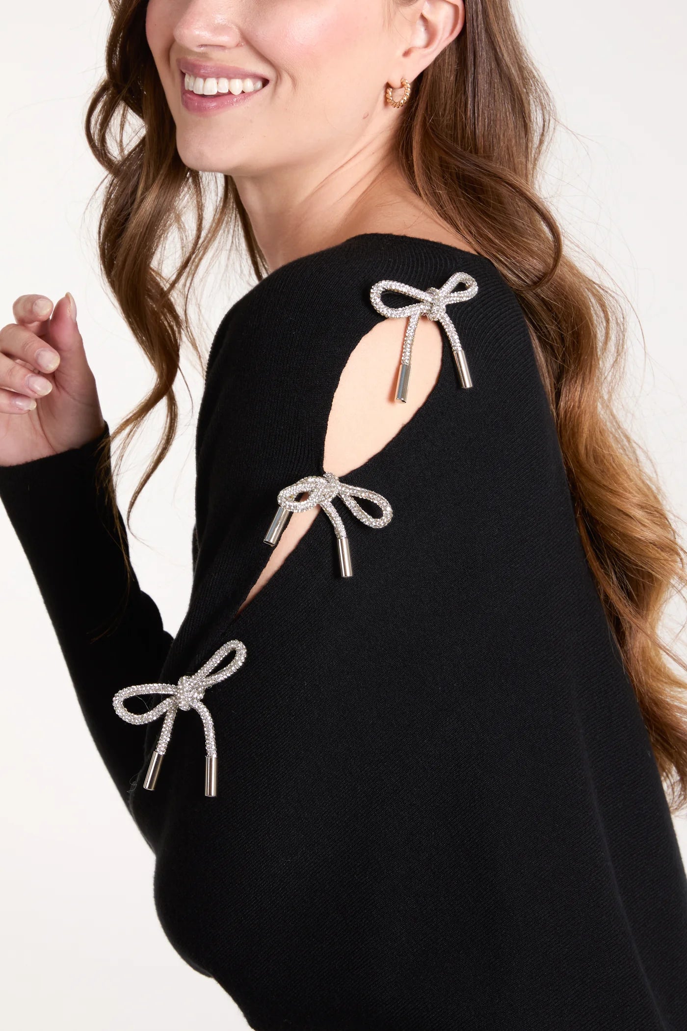 GLITTER BOW CUT OUT SLEEVE JUMPER