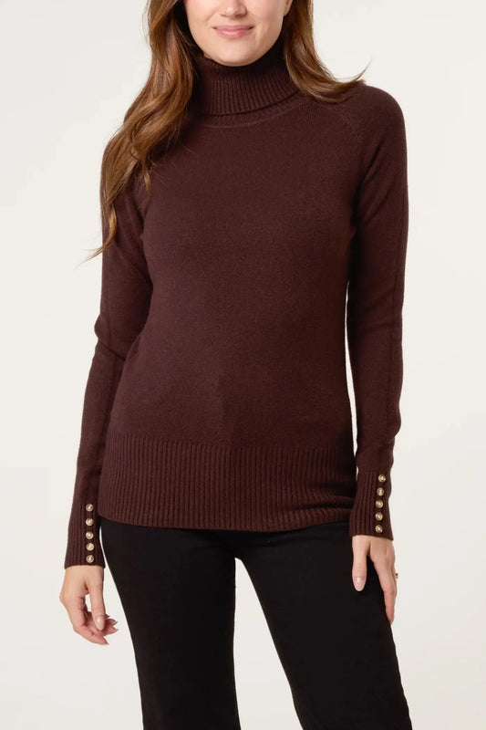ROLL NECK BUTTON CUFF JUMPER The Style Closet