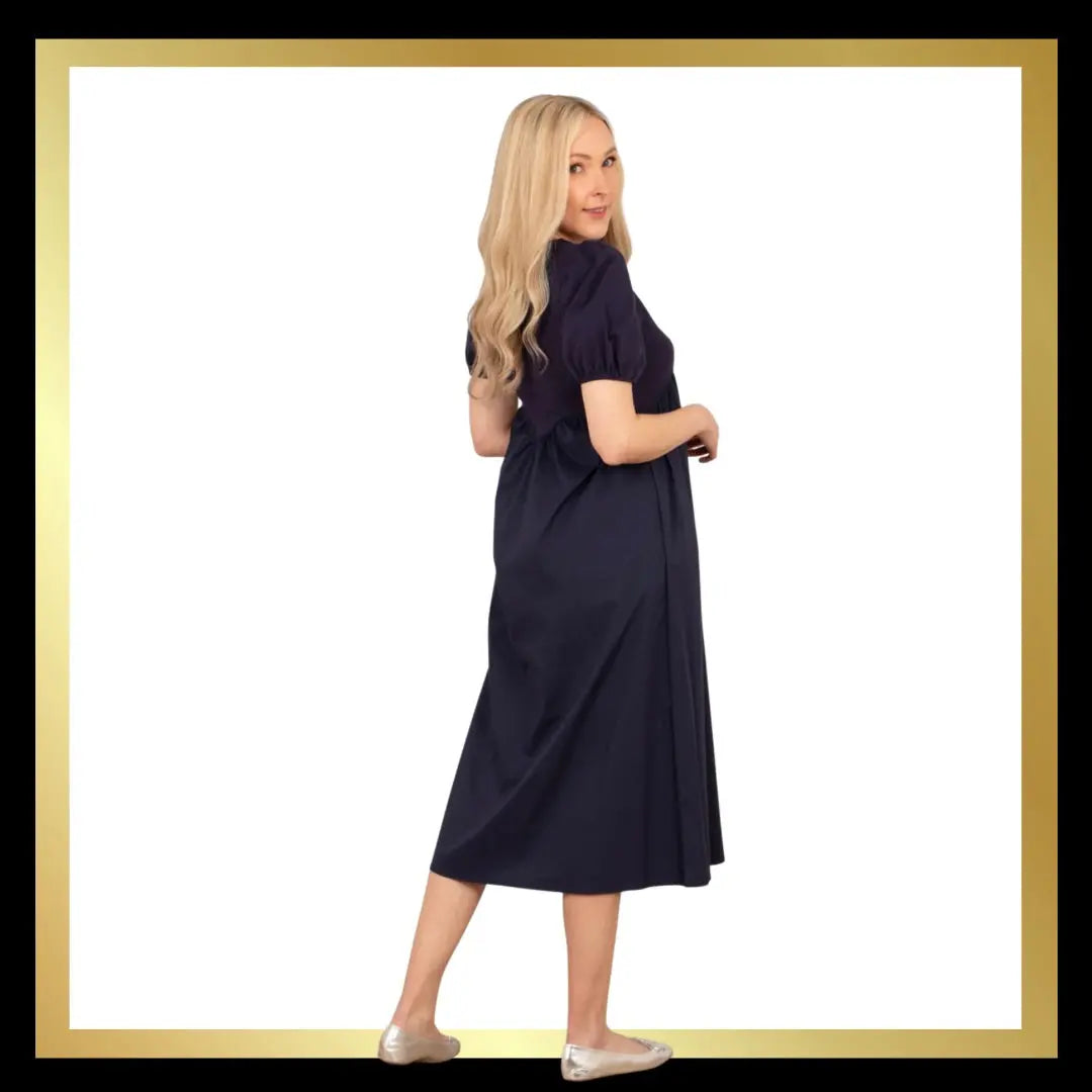 Navy Cotton Midaxi Dress The Style Closet