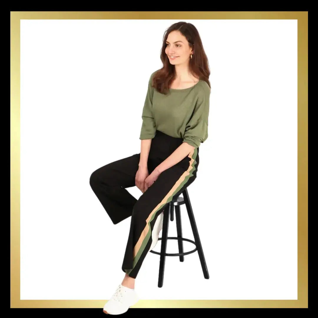 Wide Leg Casual Trouser with Side Stripes The Style Closet