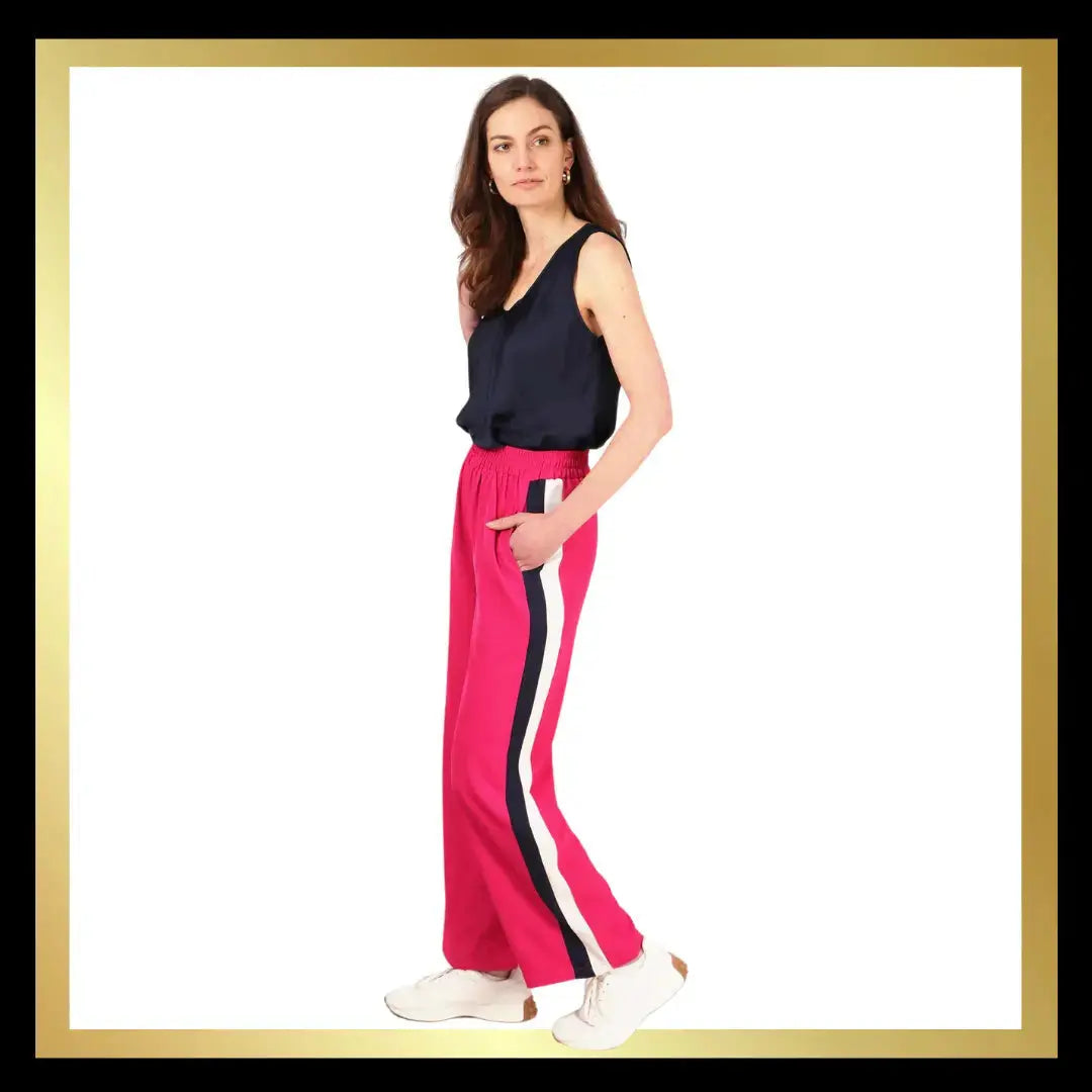 Wide Leg Casual Trouser with Side Stripes The Style Closet