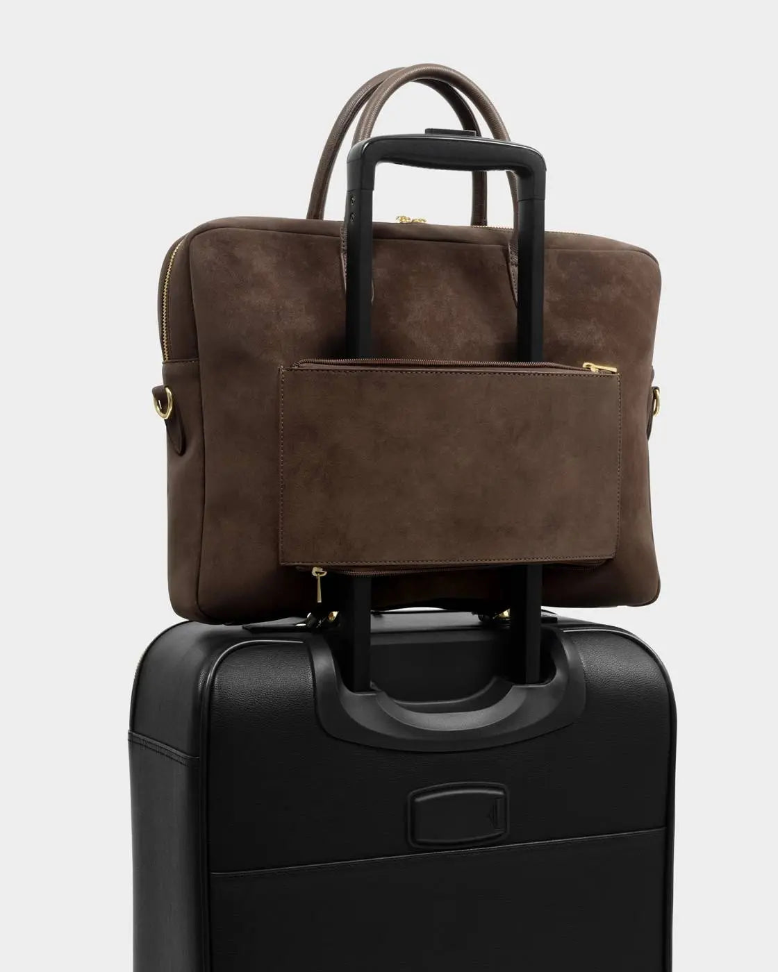 CITY LAPTOP BAG CHOCOLATE SUEDETTE The Style Closet