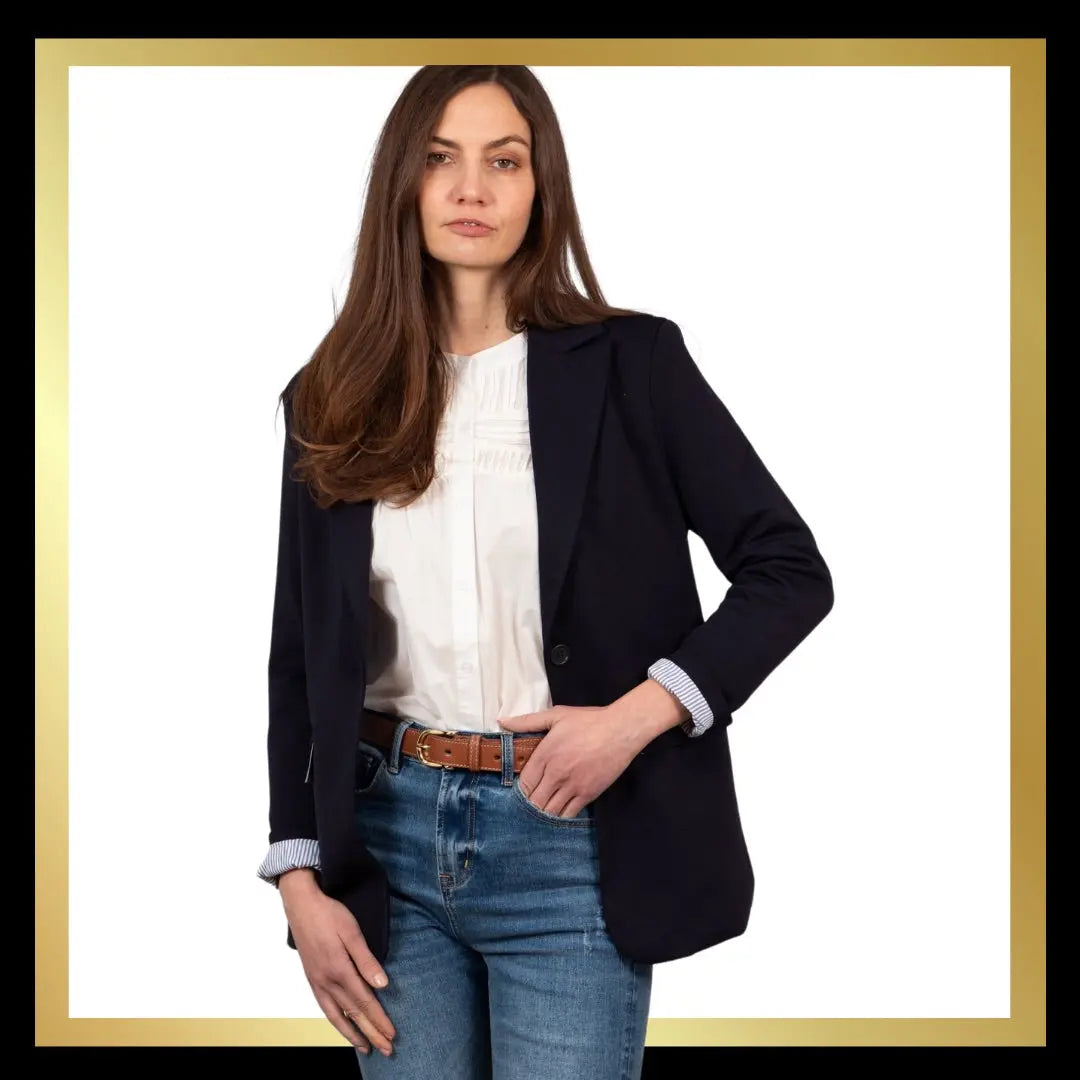 Boyfriend Blazer - Navy Blue Jersey The Style Closet