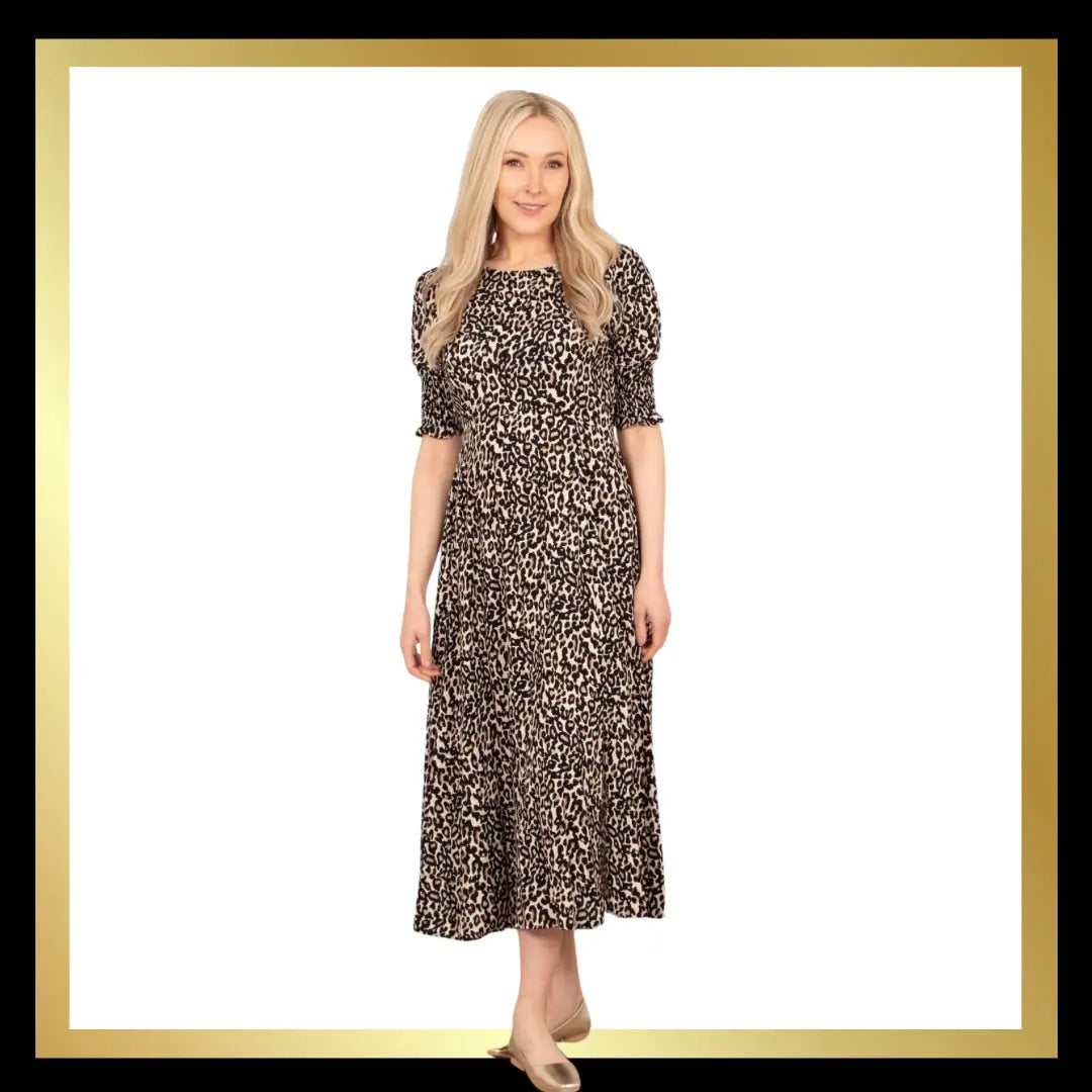 Midi Tea Dress - Neutral, Leopard The Style Closet