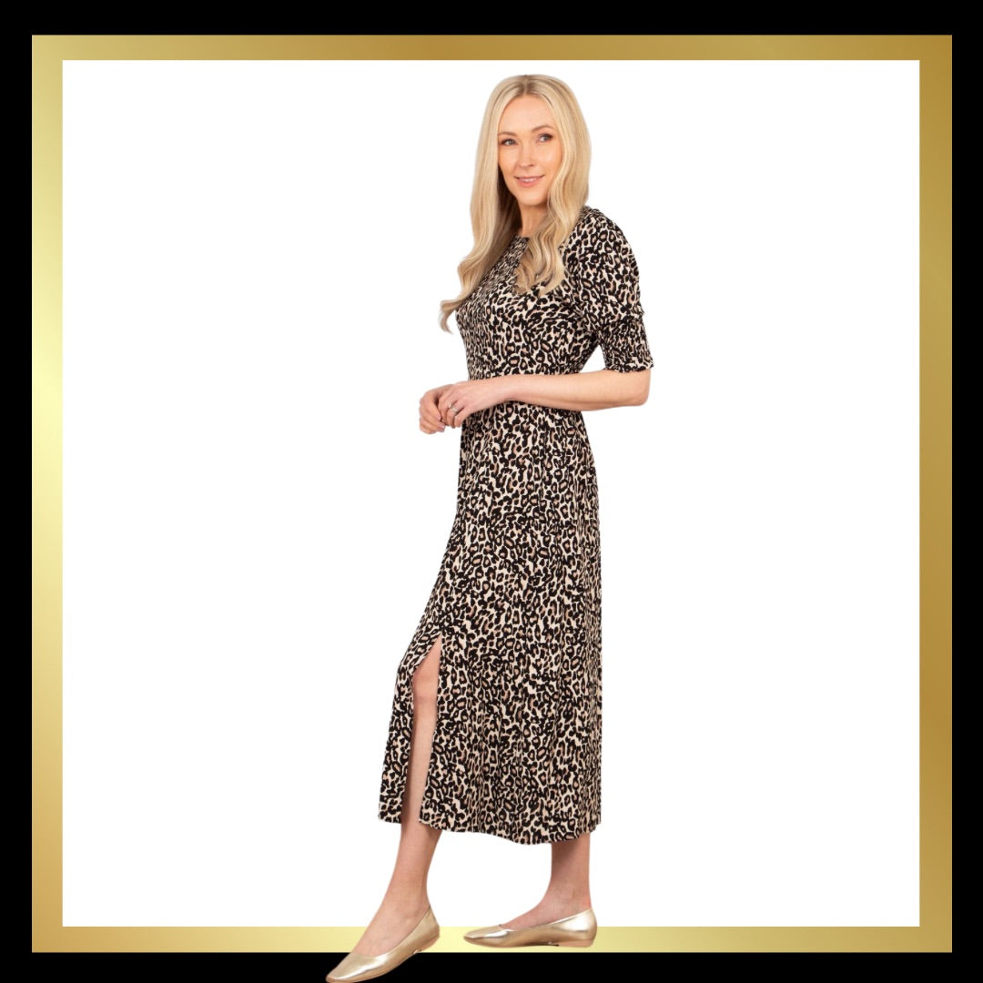 Midi Tea Dress - Neutral, Leopard