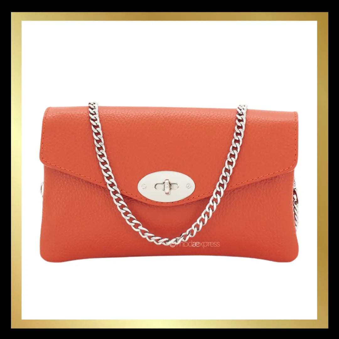 Double Compartment Leather Bag with Crossbody Silver Chain The Style Closet