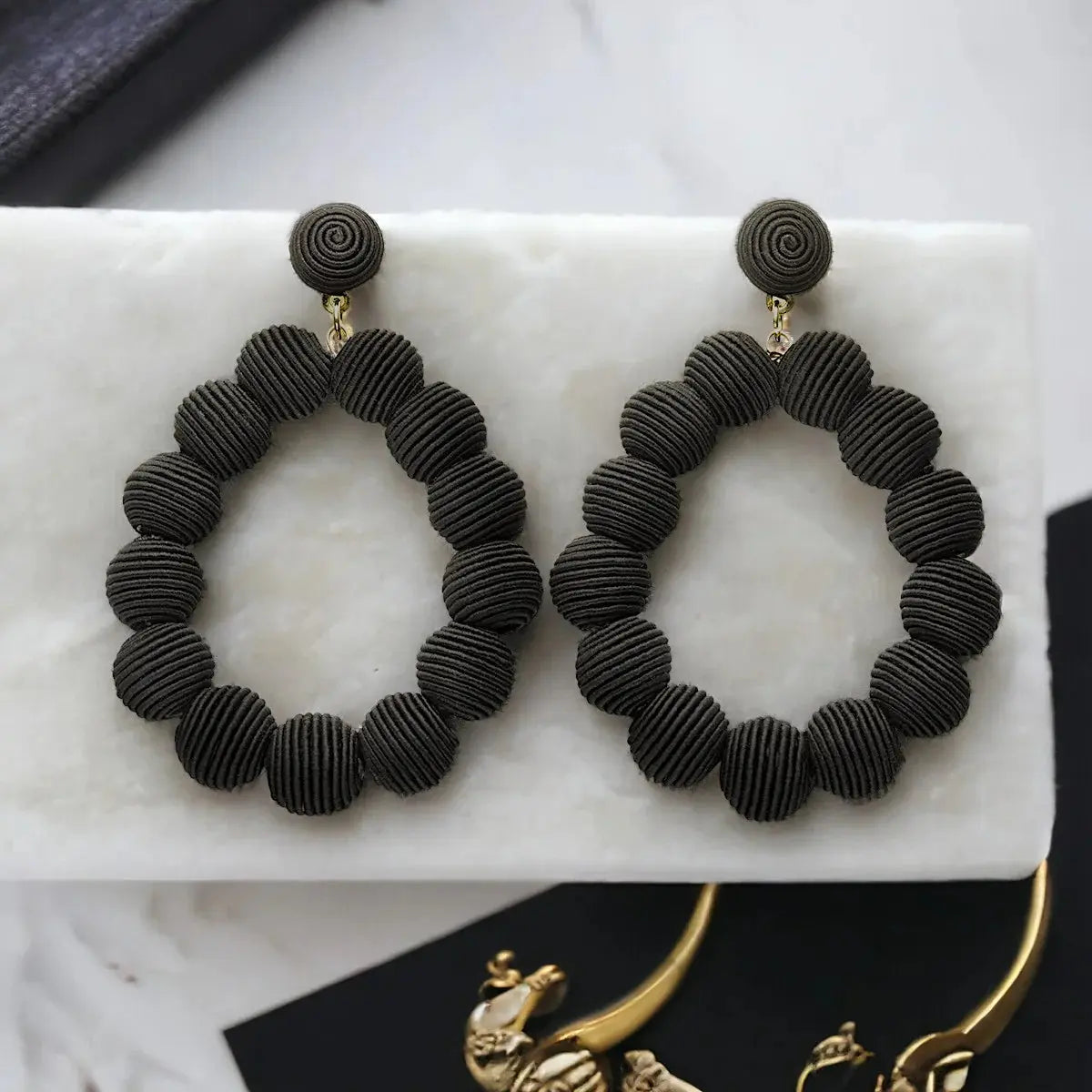 Woven Ball Oval Earrings The Style Closet