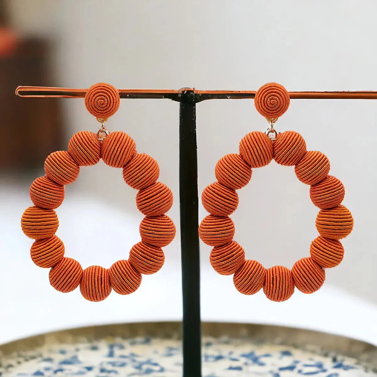 Woven Ball Oval Earrings The Style Closet