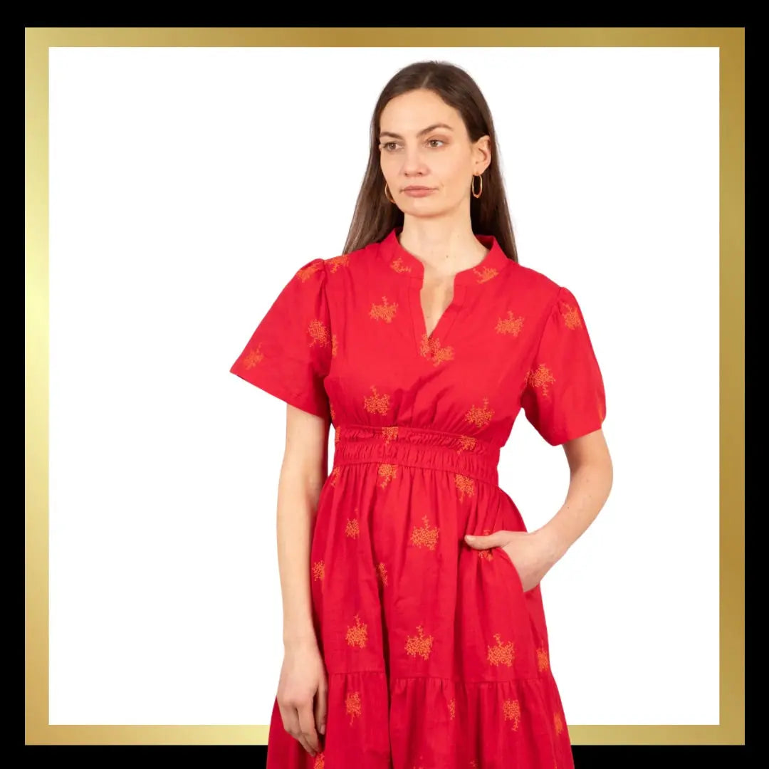 Tiered Cotton Maxi Dress - Red/Orange or Black/Gold The Style Closet