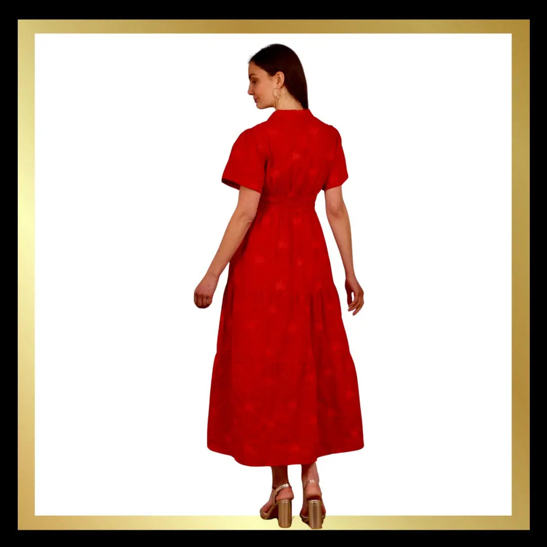 Tiered Cotton Maxi Dress - Red/Orange or Black/Gold The Style Closet