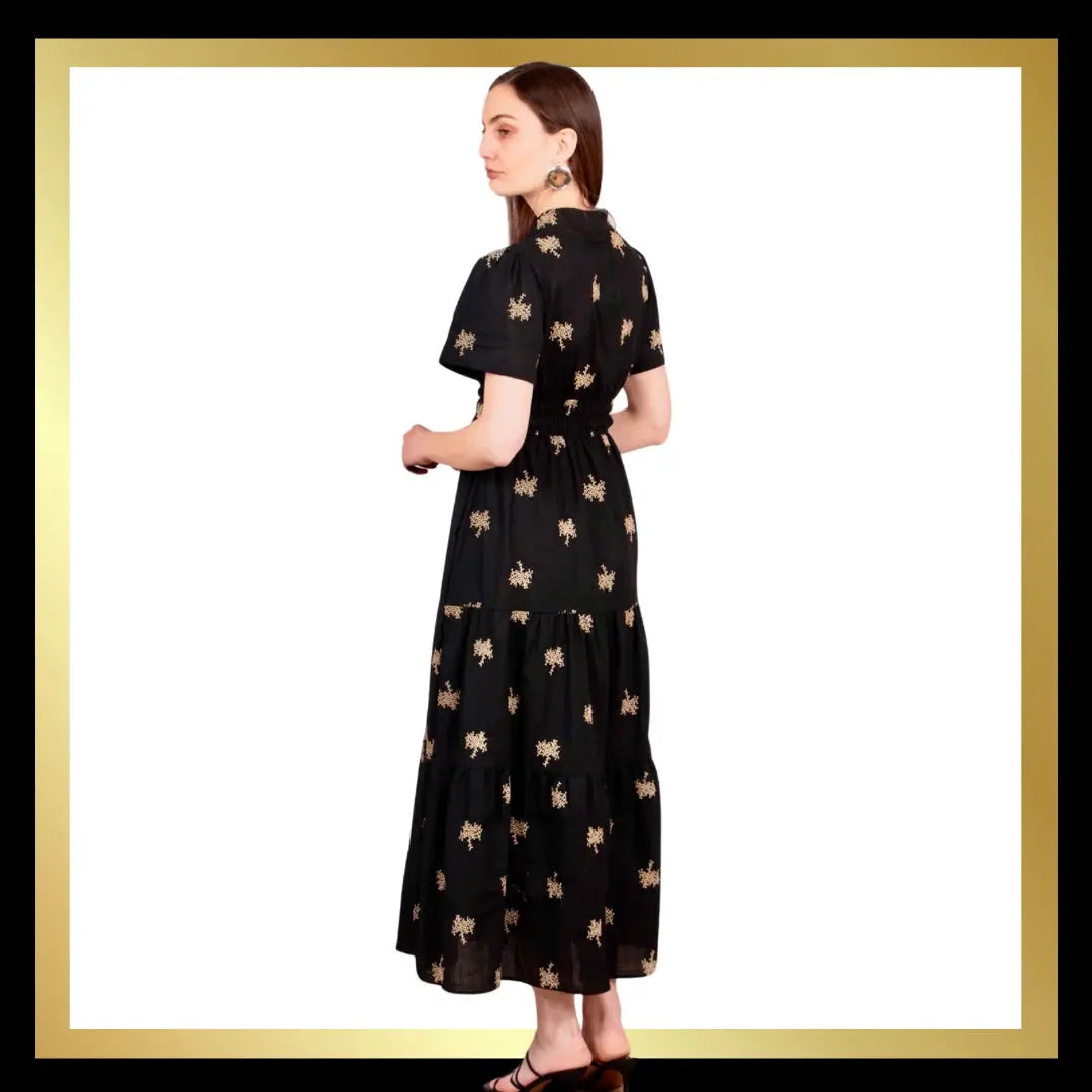 Tiered Cotton Maxi Dress - Red/Orange or Black/Gold The Style Closet