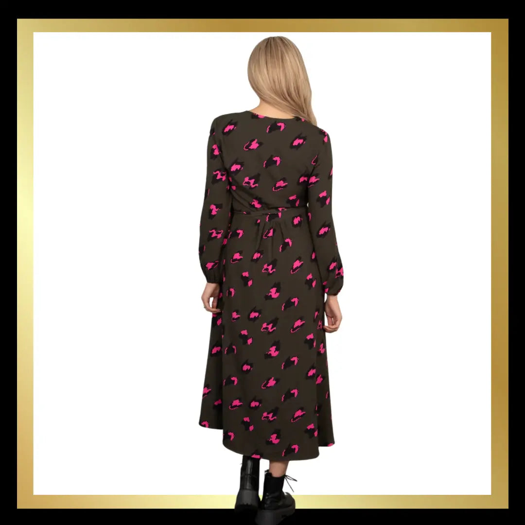 Khaki/Pink Leopard Print Wrap Dress The Style Closet