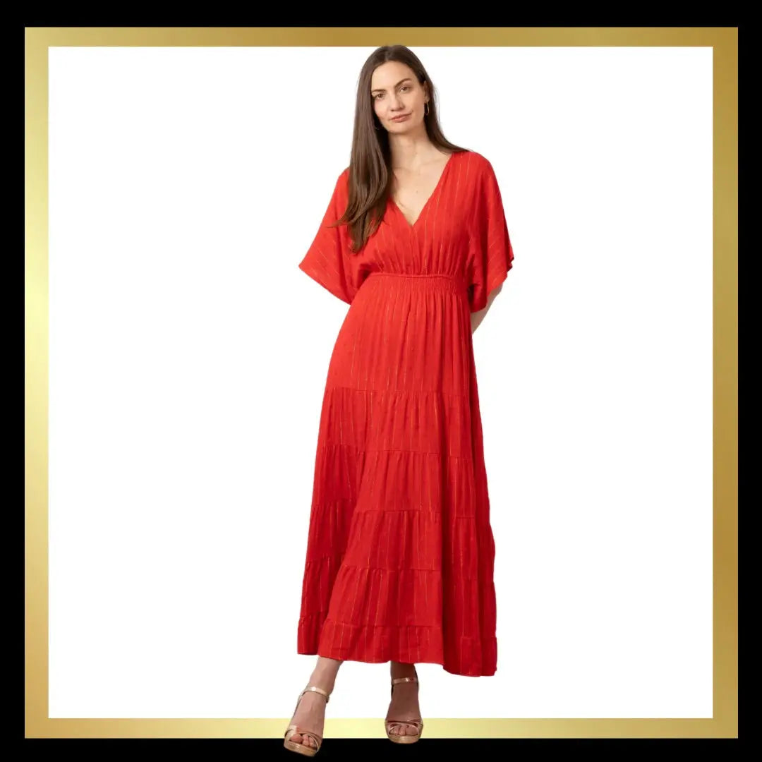 Maxi Kaftan Dress - Red/Gold or Black/Gold Metallic Stripe The Style Closet