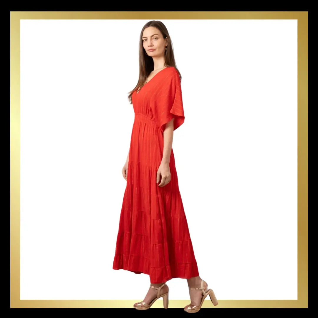Maxi Kaftan Dress - Red/Gold or Black/Gold Metallic Stripe The Style Closet