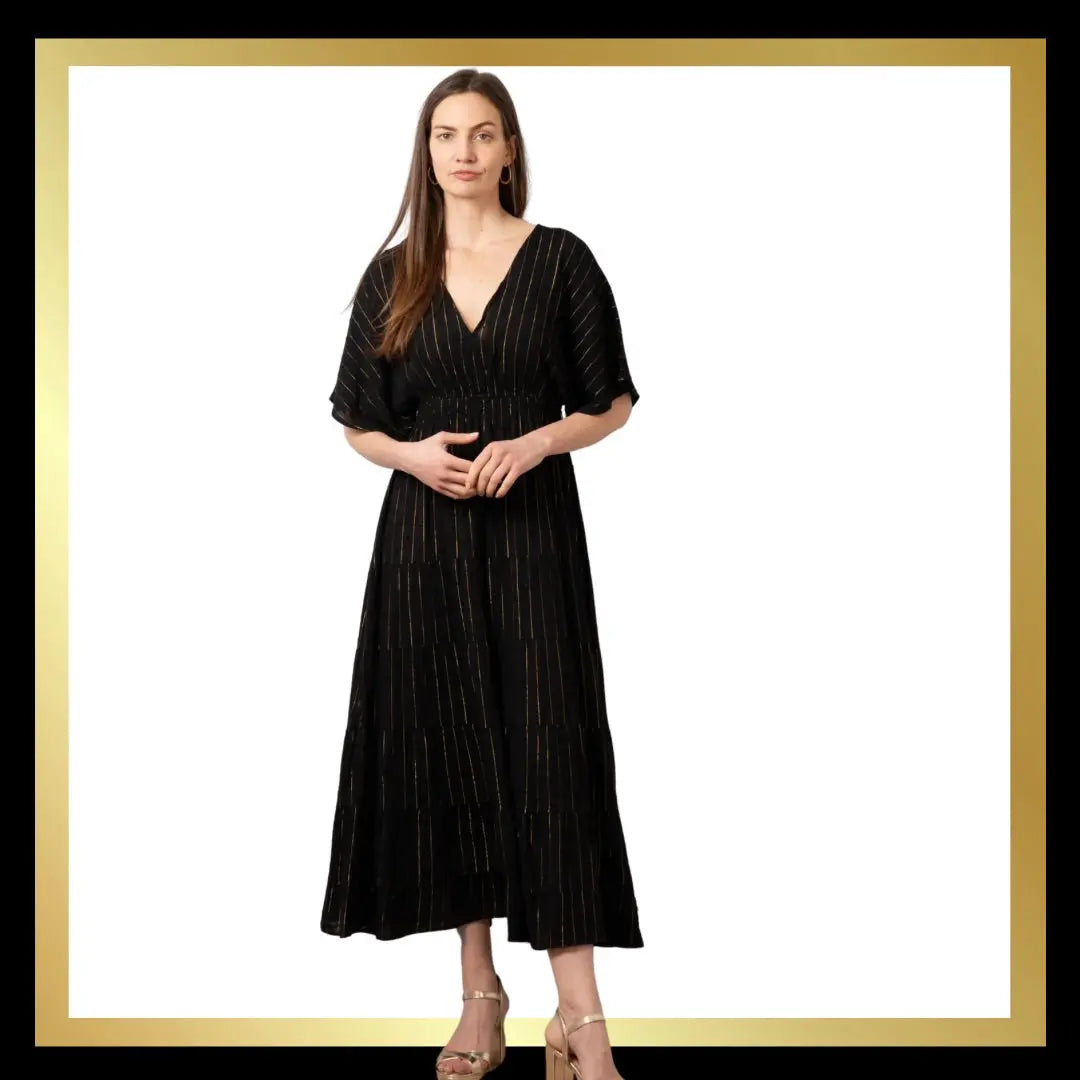 Maxi Kaftan Dress - Red/Gold or Black/Gold Metallic Stripe The Style Closet