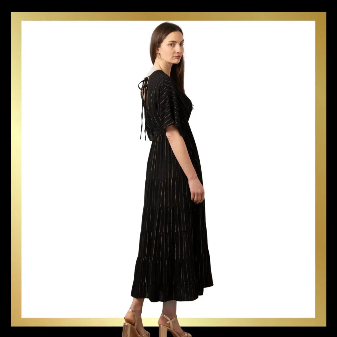 Maxi Kaftan Dress - Red/Gold or Black/Gold Metallic Stripe The Style Closet