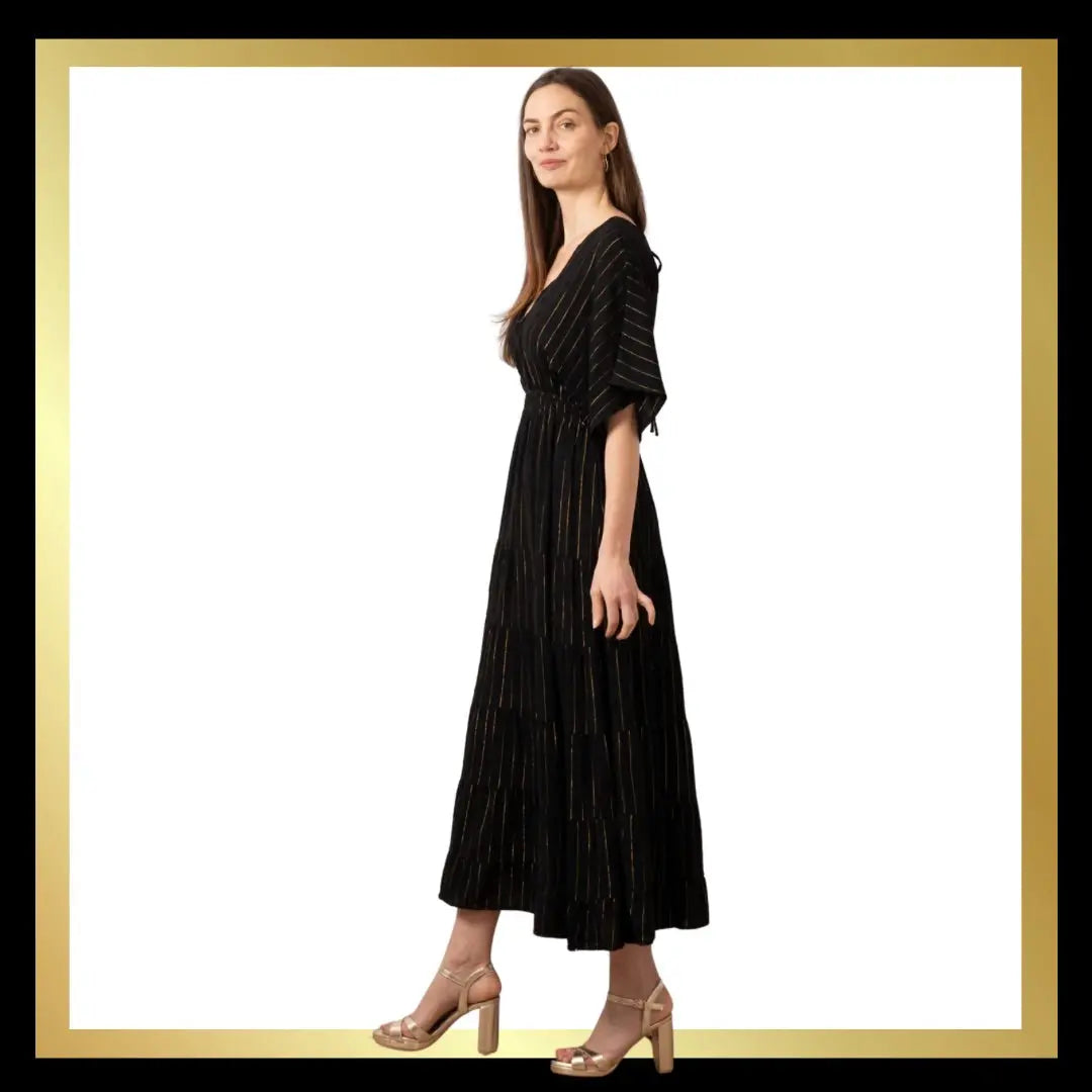 Maxi Kaftan Dress - Red/Gold or Black/Gold Metallic Stripe The Style Closet