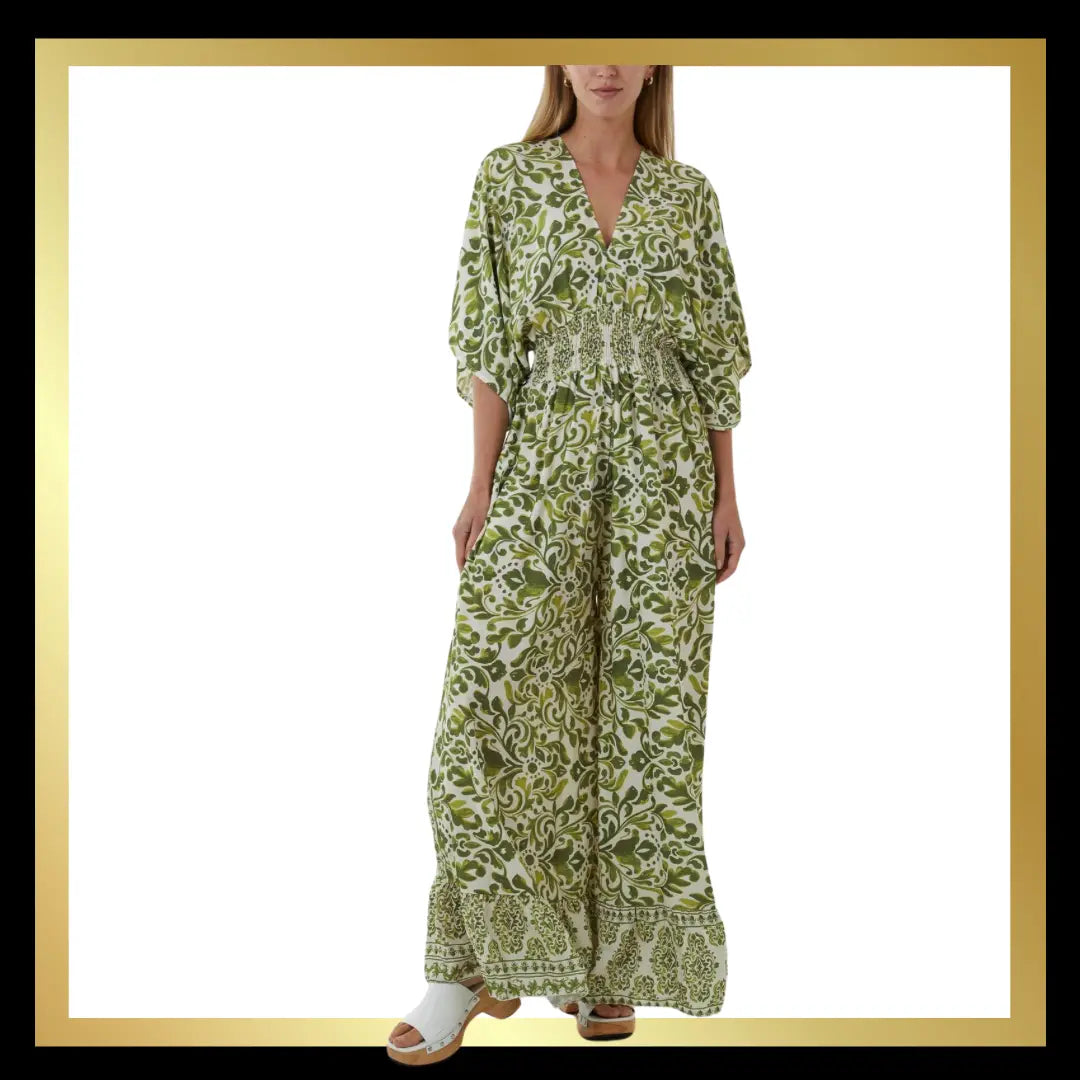 BAROQUE TIE BACK SHIRRED
WIDE LEG JUMPSUIT The Style Closet