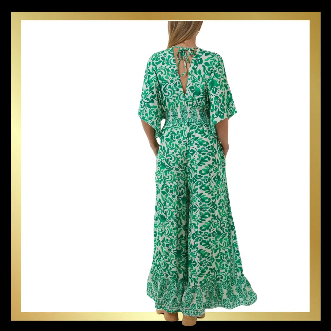 BAROQUE TIE BACK SHIRRED
WIDE LEG JUMPSUIT The Style Closet