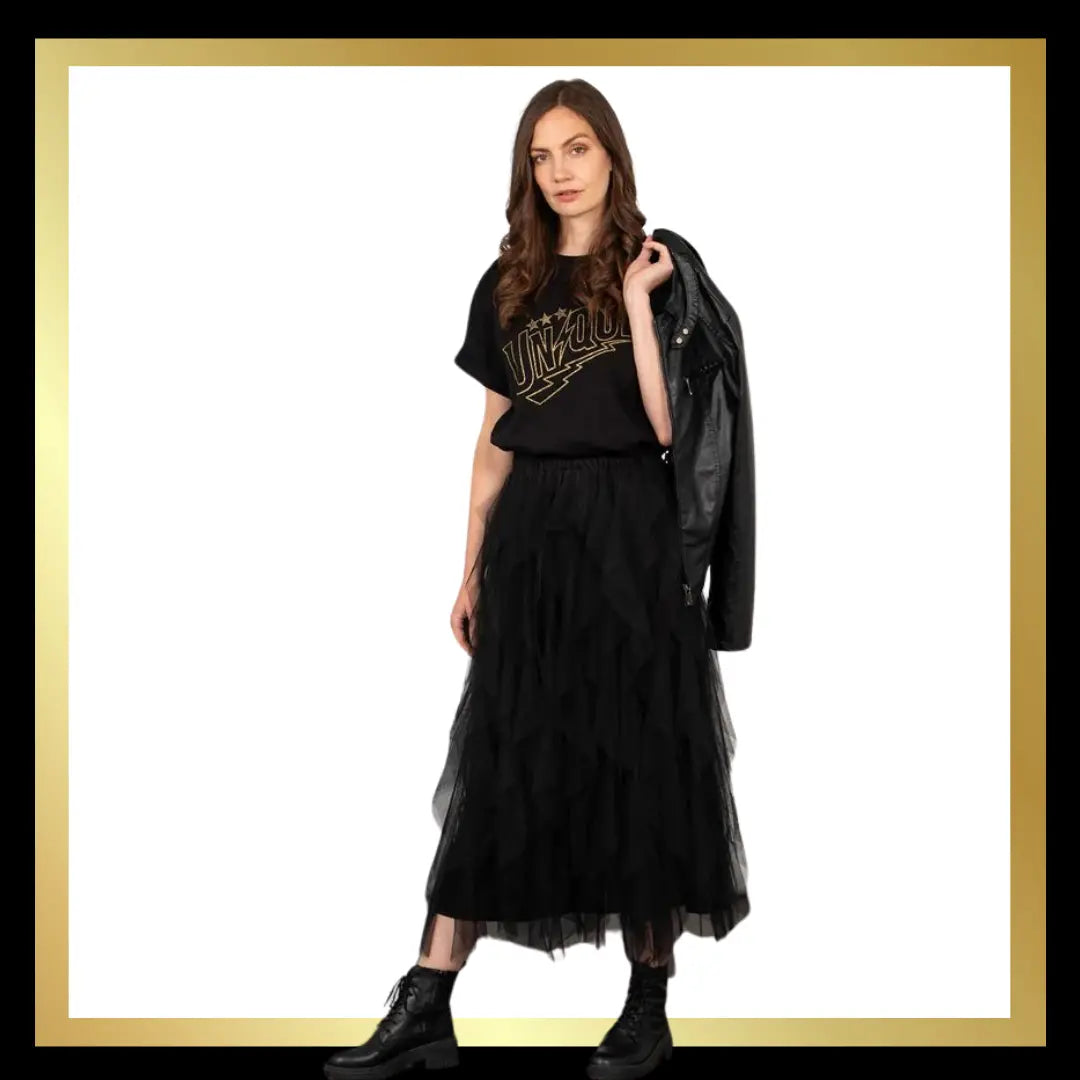Maxi Tulle Skirt - Black, Layered Frills The Style Closet