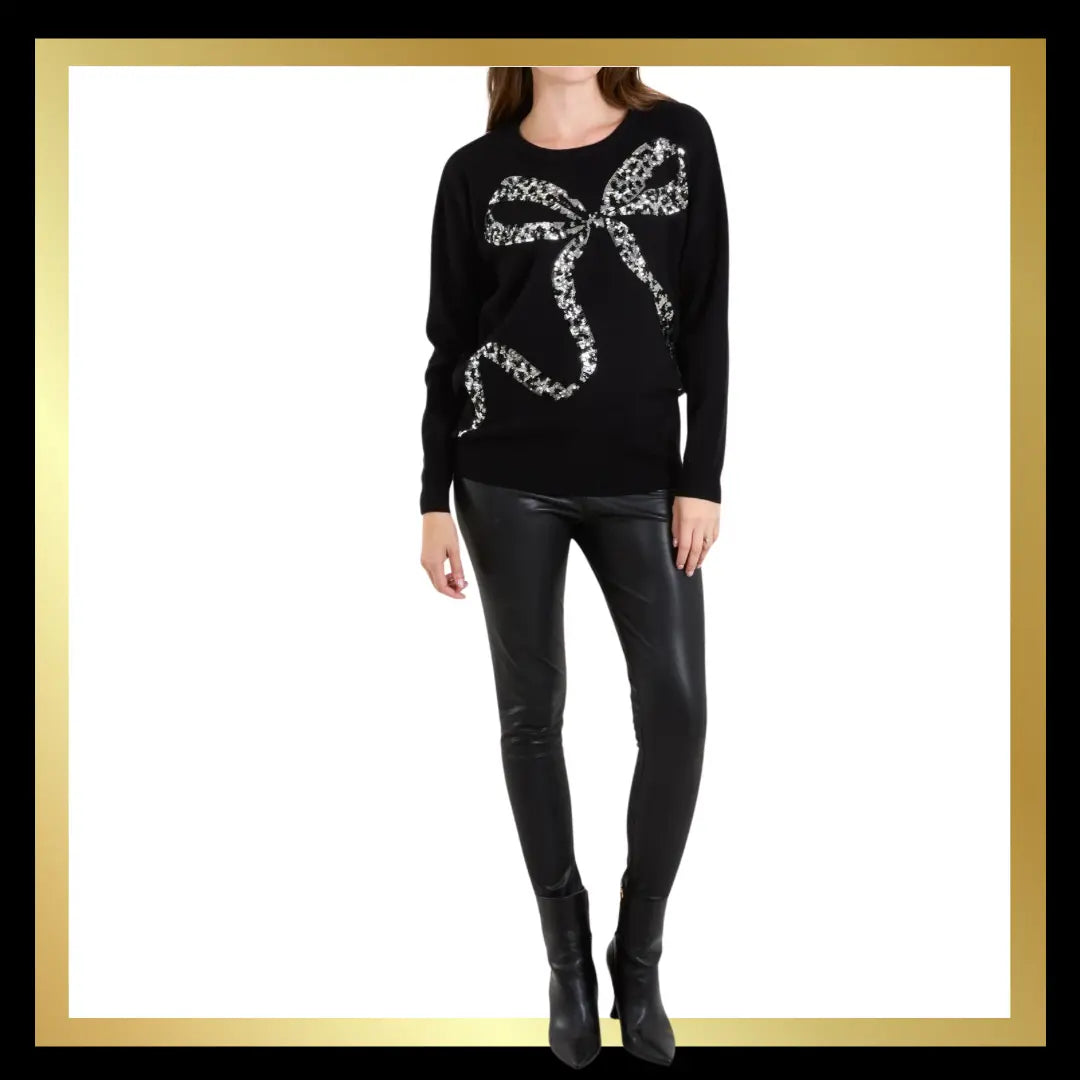 Leopard Print Sequin Bow Jumper The Style Closet