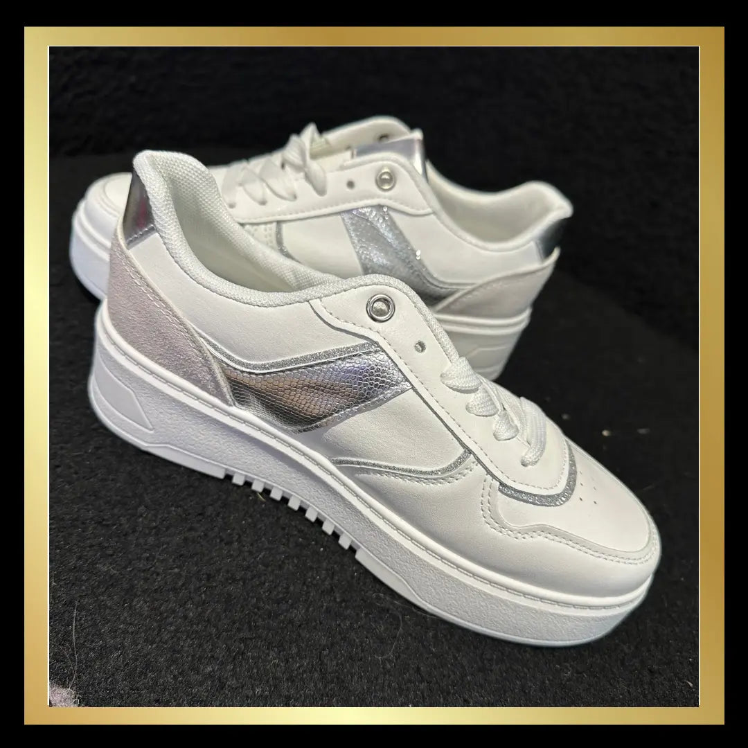 White /Silver Trainers The Style Closet