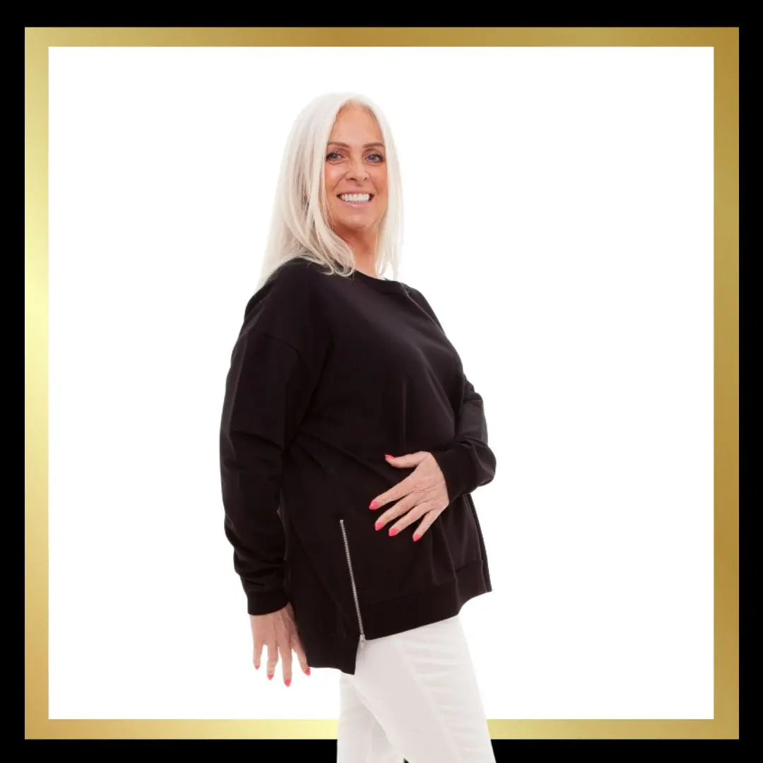 Plain Sweatshirts with Zip Detail - The Style Closet