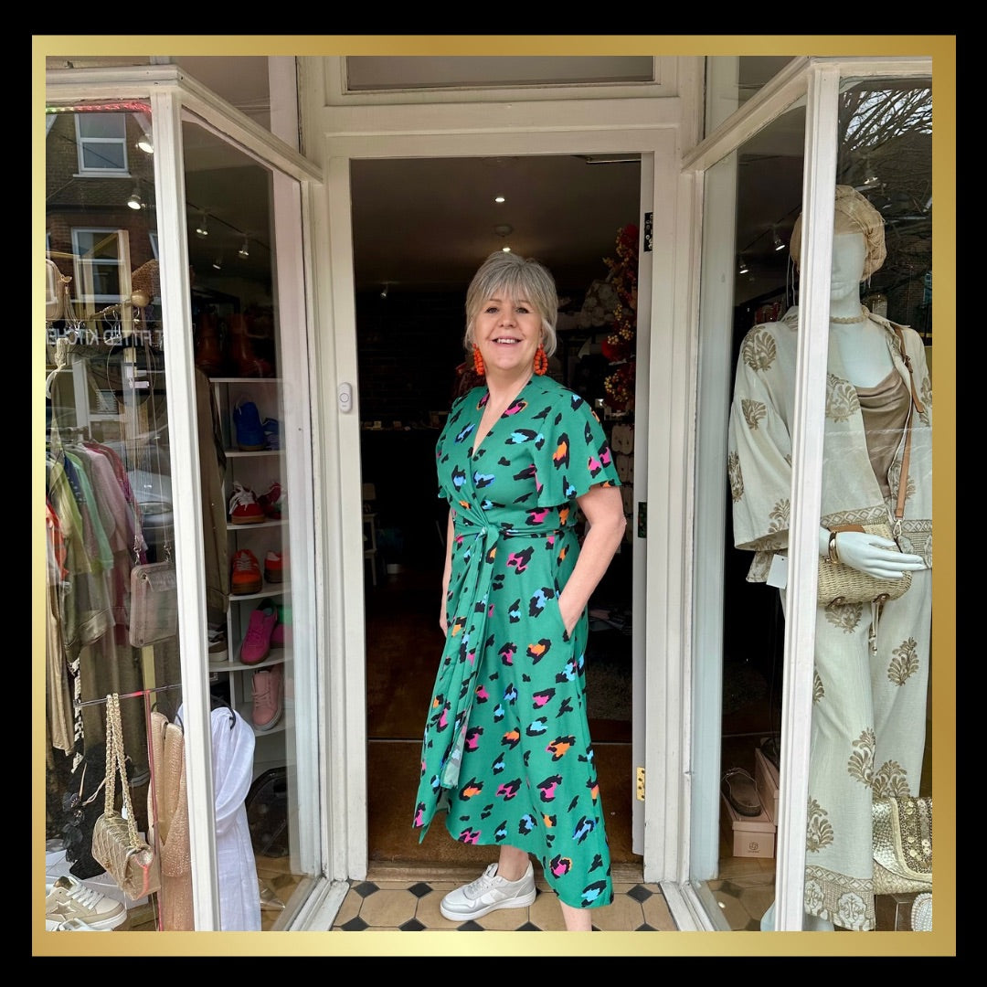Green/Multi Colour Large Leopard Print Wrap Dress