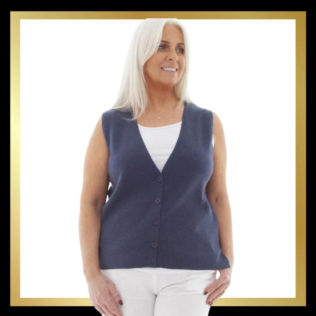 Cashmere feel button through knitted Vest The Style Closet