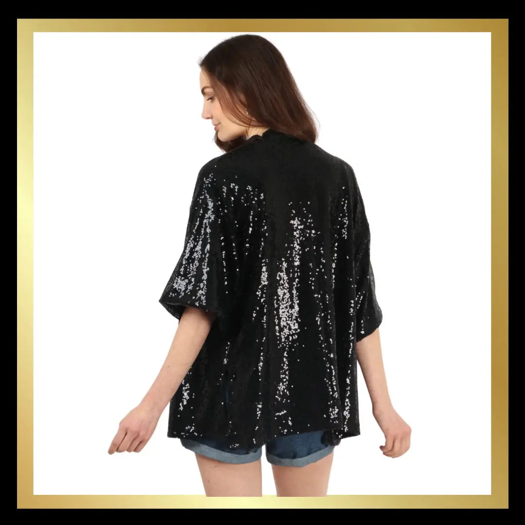BLACK SEQUIN KIMONO The Style Closet