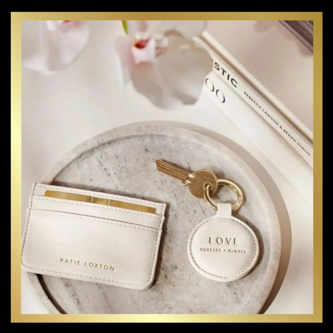 Boxed 'Love' Keyring and Card Holder Set in Off White by Katie Loxton Katie Loxton