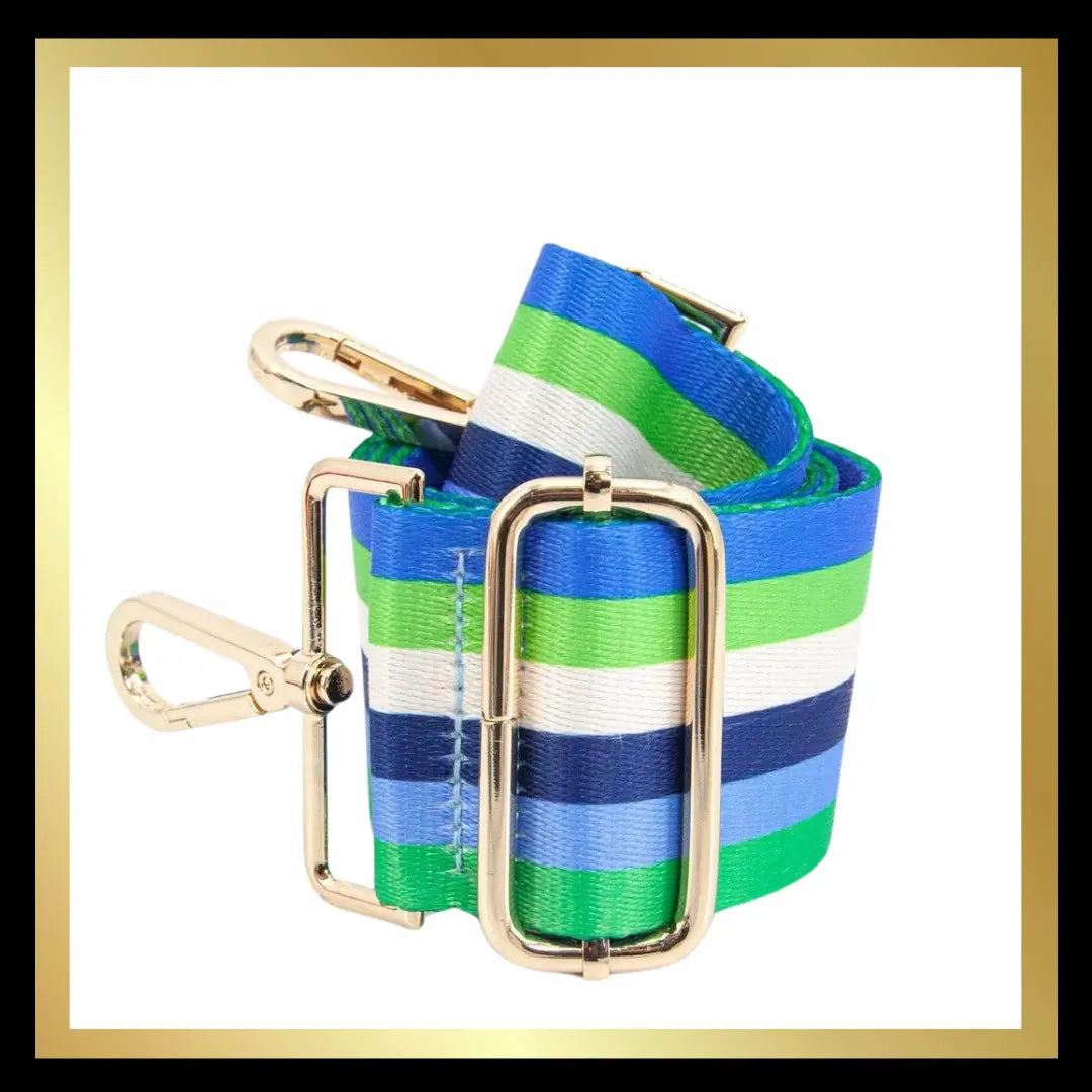 Multi Stripe Wide Bag Strap in Blue & Green: One-size The Style Closet